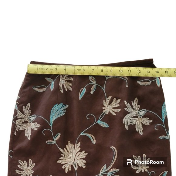 Ann Taylor Loft Linen Skirt Embroidered Fully Lined Mocha Brown - Picture 6 of 8